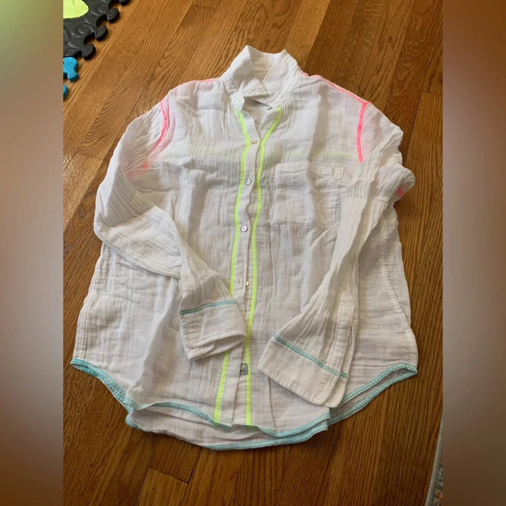 Rails 100% Cotton White Button Down With Neon Det… - image 2